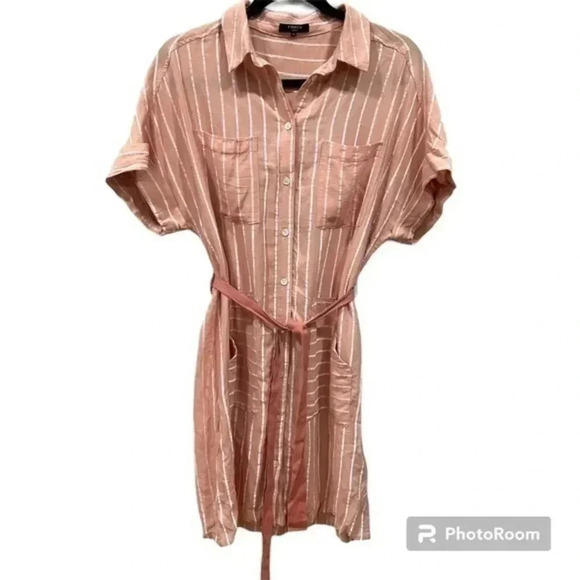 FRNCH Dresses & Skirts - FRNCH button down linen blend striped shirt dress S/M